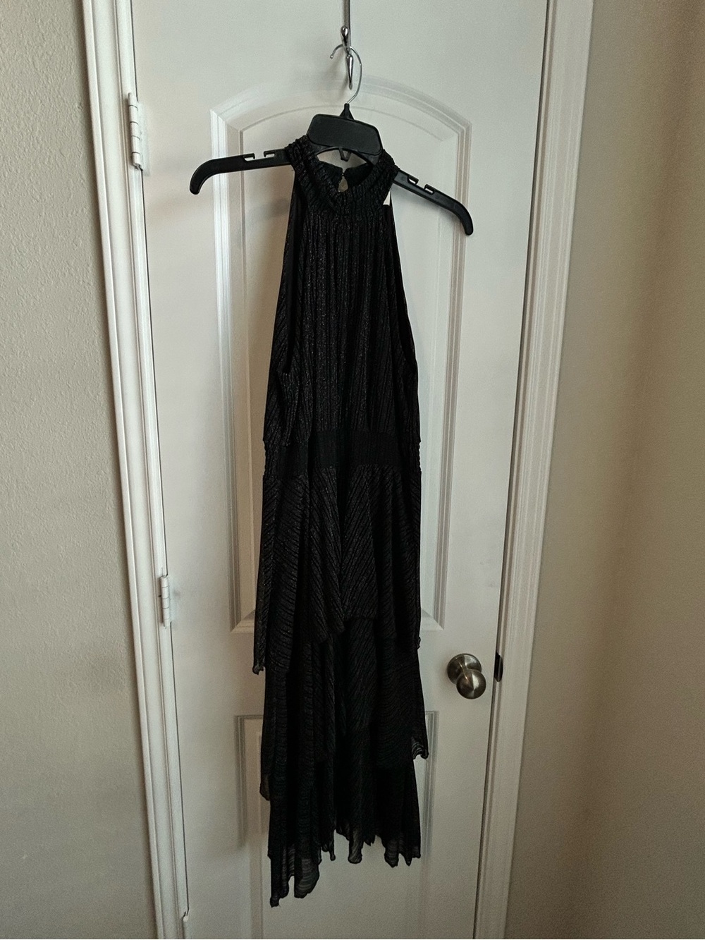 Black Halter Midi Dress with Layered Skirt